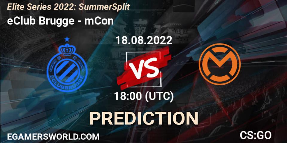 eClub Brugge contre mCon : prédiction de match. 18.08.2022 at 18:00. Counter-Strike (CS2), Elite Series 2022: Summer Split