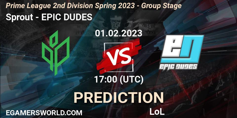 Sprout contre EPIC DUDES : prédiction de match. 01.02.23. LoL, Prime League 2nd Division Spring 2023 - Group Stage