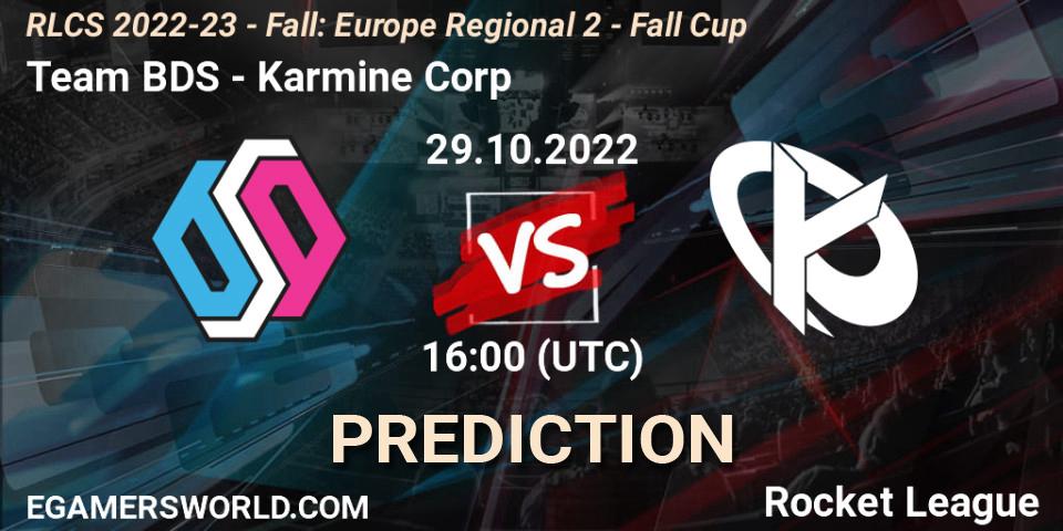 Team BDS contre Karmine Corp : prédiction de match. 29.10.2022 at 16:00. Rocket League, RLCS 2022-23 - Fall: Europe Regional 2 - Fall Cup