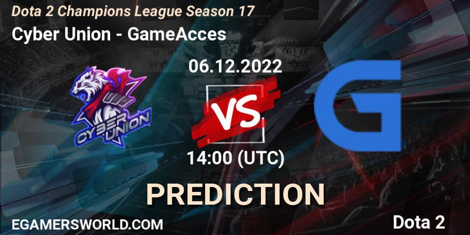 Cyber Union contre GameAcces : prédiction de match. 06.12.22. Dota 2, Dota 2 Champions League Season 17