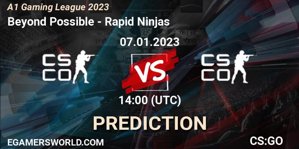 Beyond Possible contre Rapid Ninjas : prédiction de match. 07.01.2023 at 14:00. Counter-Strike (CS2), A1 Gaming League 2023
