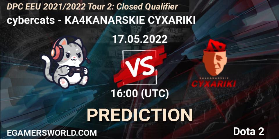 cybercats contre KA4KANARSKIE CYXARIKI : prédiction de match. 17.05.2022 at 15:32. Dota 2, DPC EEU 2021/2022 Tour 2: Closed Qualifier