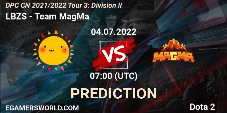 LBZS contre Team MagMa : prédiction de match. 04.07.2022 at 06:58. Dota 2, DPC CN 2021/2022 Tour 3: Division II
