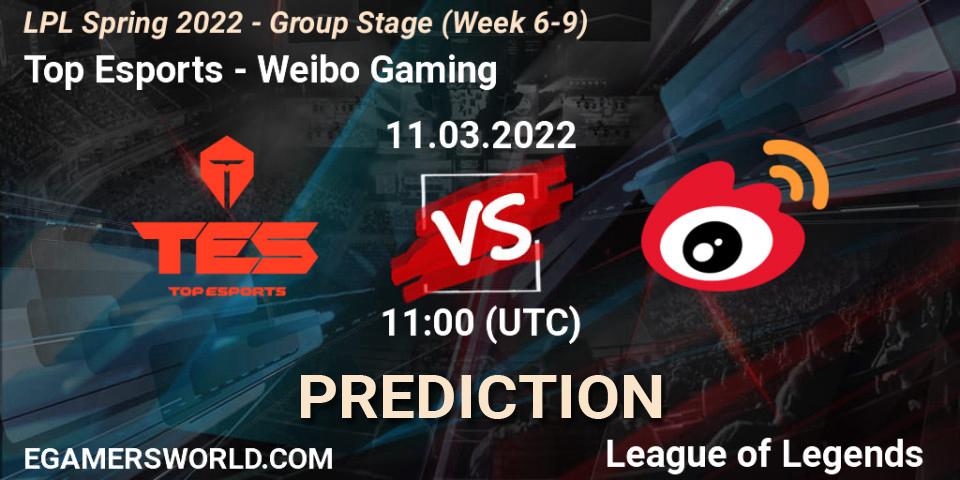 Top Esports contre Weibo Gaming : prédiction de match. 11.03.2022 at 11:15. LoL, LPL Spring 2022 - Group Stage (Week 6-9)