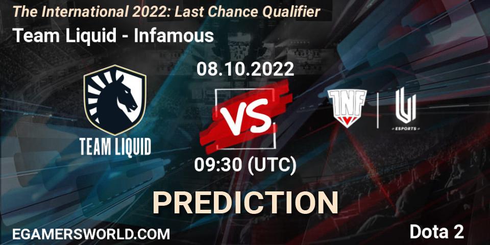 Team Liquid contre Infamous : prédiction de match. 08.10.22. Dota 2, The International 2022: Last Chance Qualifier
