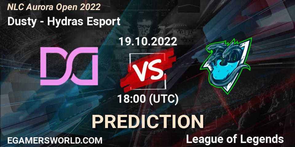 Dusty contre Hydras Esport : prédiction de match. 19.10.2022 at 18:00. LoL, NLC Aurora Open 2022