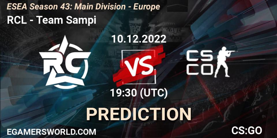 RCL contre Team Sampi : prédiction de match. 10.12.2022 at 19:30. Counter-Strike (CS2), ESEA Season 43: Main Division - Europe
