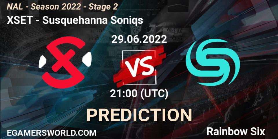 XSET contre Susquehanna Soniqs : prédiction de match. 29.06.2022 at 21:00. Rainbow Six, NAL - Season 2022 - Stage 2