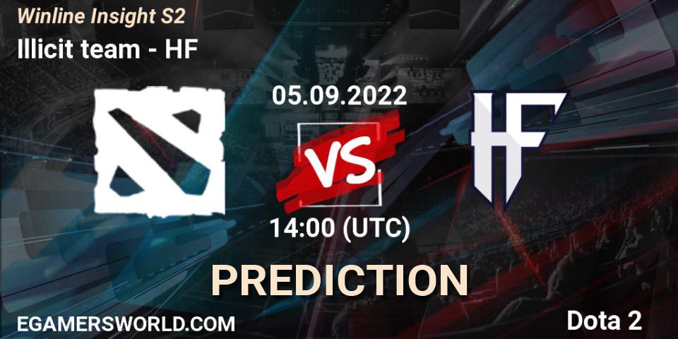 Illicit team contre HF : prédiction de match. 05.09.2022 at 14:04. Dota 2, Winline Insight S2