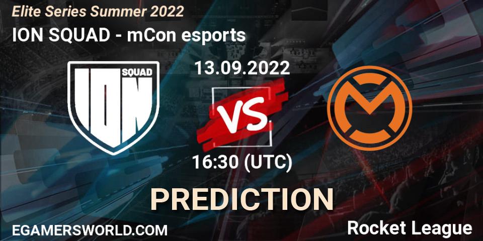 ION SQUAD contre mCon esports : prédiction de match. 13.09.2022 at 16:30. Rocket League, Elite Series Summer 2022