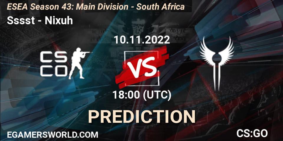 Sssst contre DNMK : prédiction de match. 10.11.22. CS2 (CS:GO), ESEA Season 43: Main Division - South Africa