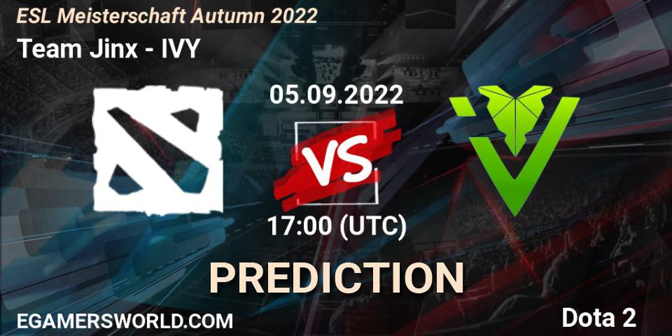 Team Jinx contre IVY : prédiction de match. 05.09.2022 at 17:01. Dota 2, ESL Meisterschaft Autumn 2022