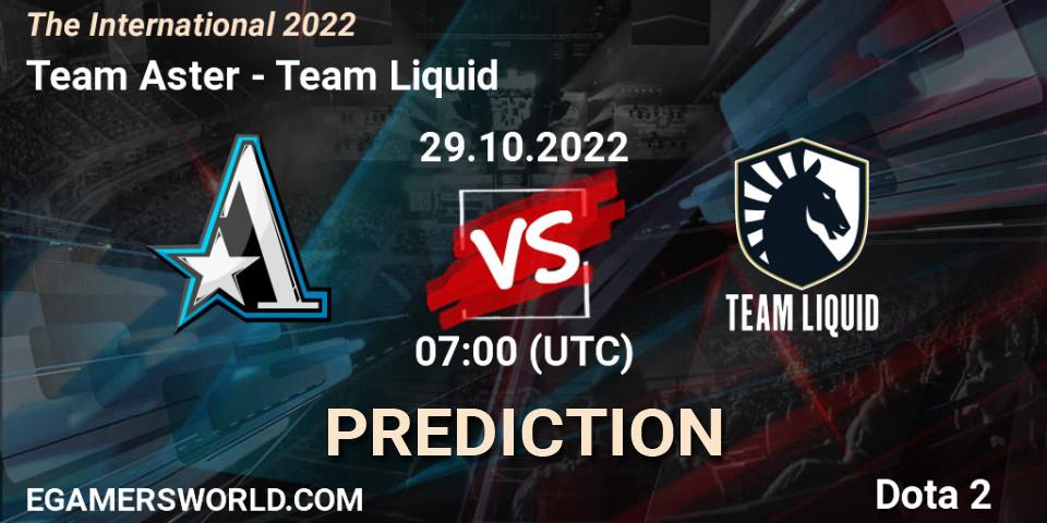 Team Aster contre Team Liquid : prédiction de match. 29.10.22. Dota 2, The International 2022