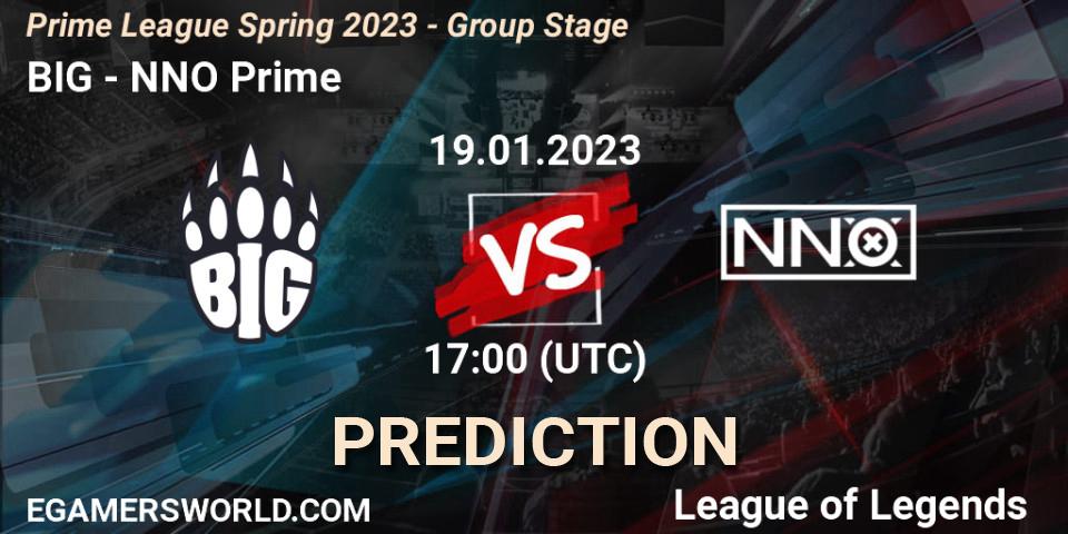 BIG contre NNO Prime : prédiction de match. 19.01.2023 at 20:00. LoL, Prime League Spring 2023 - Group Stage