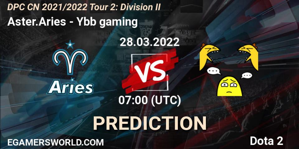 Aster.Aries contre Ybb gaming : prédiction de match. 28.03.2022 at 07:04. Dota 2, DPC 2021/2022 Tour 2: CN Division II (Lower)