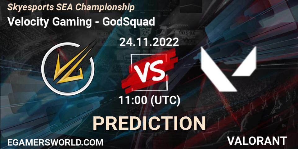 Velocity Gaming contre GodSquad : prédiction de match. 24.11.2022 at 11:10. VALORANT, Skyesports SEA Championship
