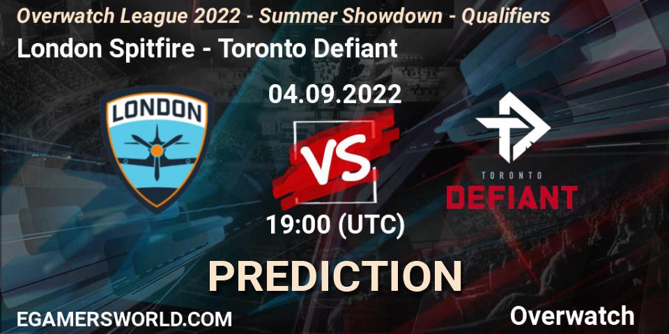 London Spitfire contre Toronto Defiant : prédiction de match. 04.09.2022 at 19:00. Overwatch, Overwatch League 2022 - Summer Showdown - Qualifiers