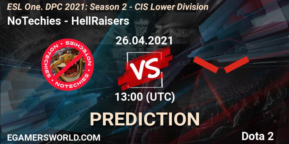 NoTechies contre HellRaisers : prédiction de match. 26.04.2021 at 12:57. Dota 2, ESL One. DPC 2021: Season 2 - CIS Lower Division