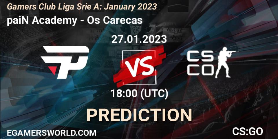 paiN Academy contre Os Carecas : prédiction de match. 27.01.2023 at 18:00. Counter-Strike (CS2), Gamers Club Liga Série A: January 2023