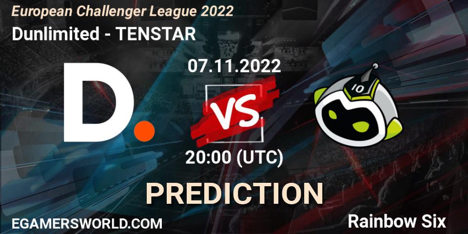 Dunlimited contre TENSTAR : prédiction de match. 07.11.2022 at 20:00. Rainbow Six, European Challenger League 2022