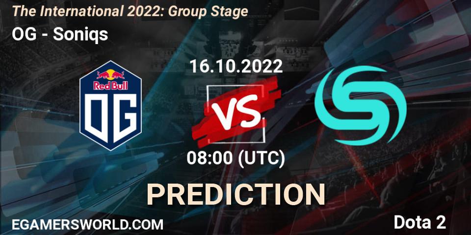 OG contre Soniqs : prédiction de match. 16.10.2022 at 08:43. Dota 2, The International 2022: Group Stage