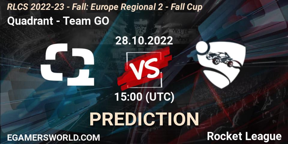 Quadrant contre Team GO : prédiction de match. 28.10.2022 at 15:00. Rocket League, RLCS 2022-23 - Fall: Europe Regional 2 - Fall Cup