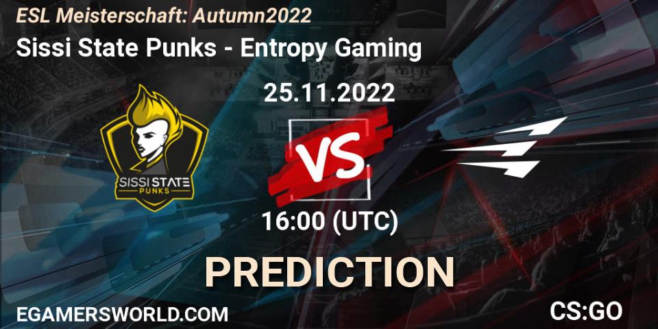 Sissi State Punks contre Entropy Gaming : prédiction de match. 25.11.2022 at 18:00. Counter-Strike (CS2), ESL Meisterschaft: Autumn 2022