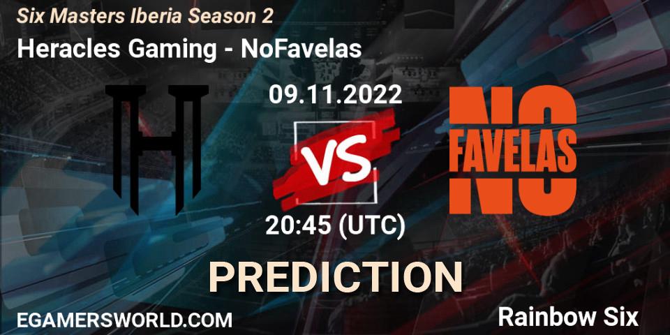 Heracles Gaming contre NoFavelas : prédiction de match. 09.11.2022 at 20:45. Rainbow Six, Six Masters Iberia Season 2