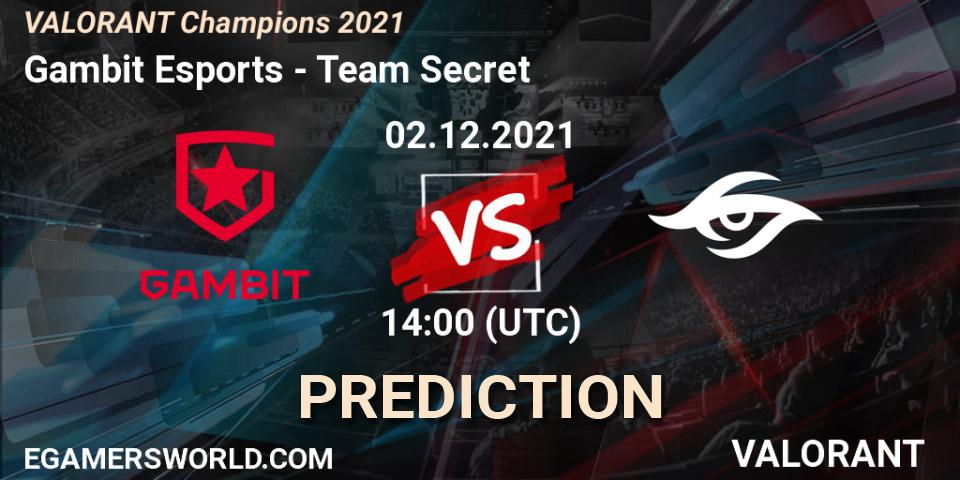 Gambit Esports contre Team Secret : prédiction de match. 02.12.21. VALORANT, VALORANT Champions 2021