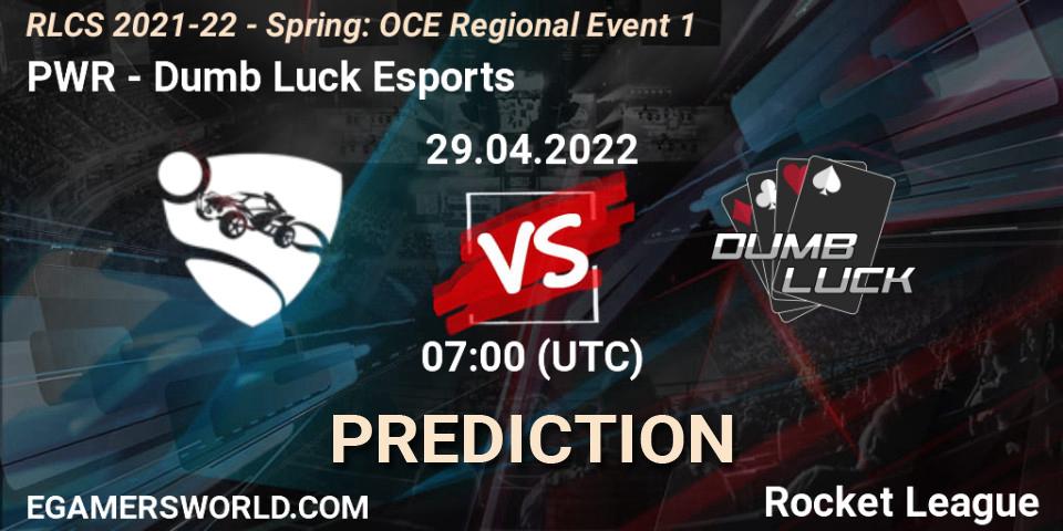 PWR contre Dumb Luck Esports : prédiction de match. 29.04.2022 at 07:00. Rocket League, RLCS 2021-22 - Spring: OCE Regional Event 1