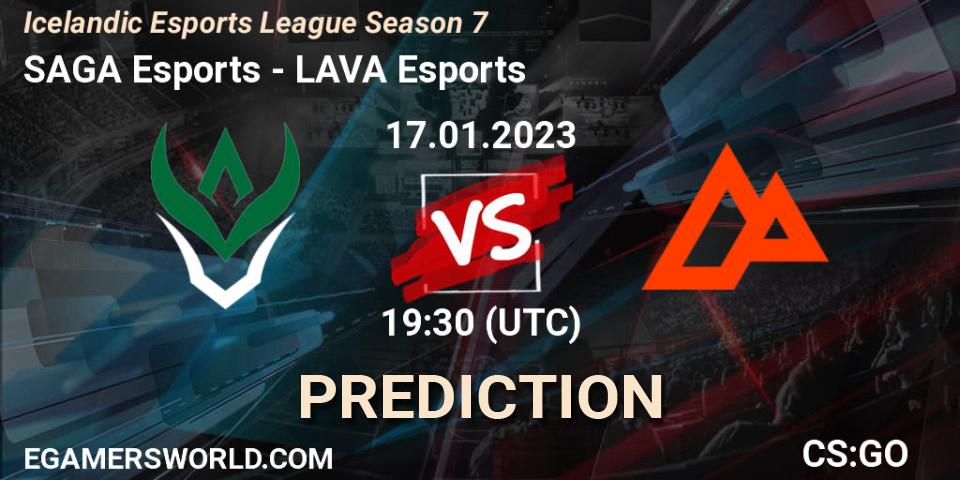 SAGA Esports contre LAVA Esports : prédiction de match. 17.01.2023 at 19:30. Counter-Strike (CS2), Icelandic Esports League Season 7