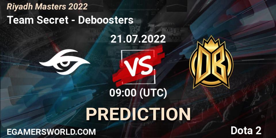 Team Secret contre Deboosters : prédiction de match. 21.07.2022 at 09:02. Dota 2, Riyadh Masters 2022