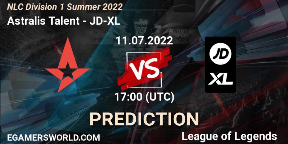 Astralis Talent contre JD-XL : prédiction de match. 11.07.2022 at 19:10. LoL, NLC Division 1 Summer 2022