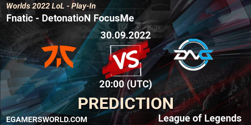 Fnatic contre DetonatioN FocusMe : prédiction de match. 30.09.22. LoL, Worlds 2022 LoL - Play-In
