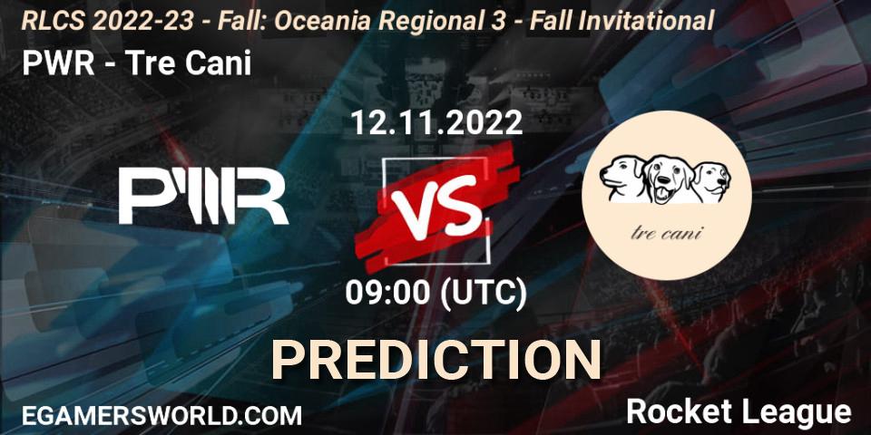 PWR contre Tre Cani : prédiction de match. 12.11.2022 at 09:55. Rocket League, RLCS 2022-23 - Fall: Oceania Regional 3 - Fall Invitational