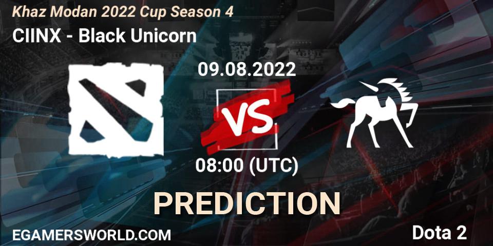 CIINX contre Black Unicorn : prédiction de match. 09.08.2022 at 08:00. Dota 2, Khaz Modan 2022 Cup Season 4