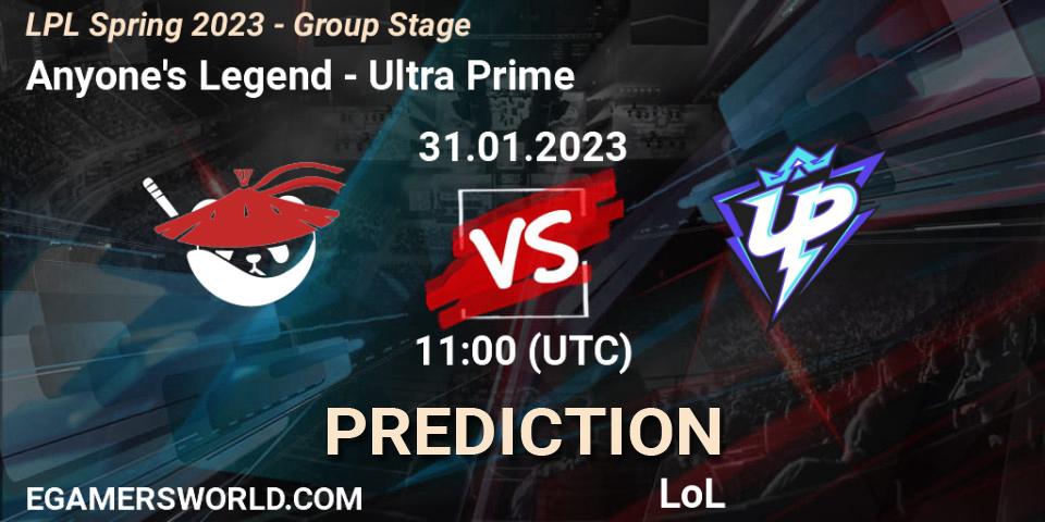 Anyone's Legend contre Ultra Prime : prédiction de match. 31.01.23. LoL, LPL Spring 2023 - Group Stage