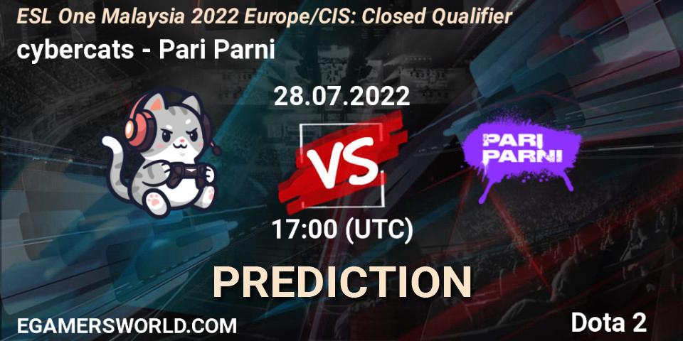 cybercats contre Pari Parni : prédiction de match. 28.07.2022 at 17:01. Dota 2, ESL One Malaysia 2022 Europe/CIS: Closed Qualifier