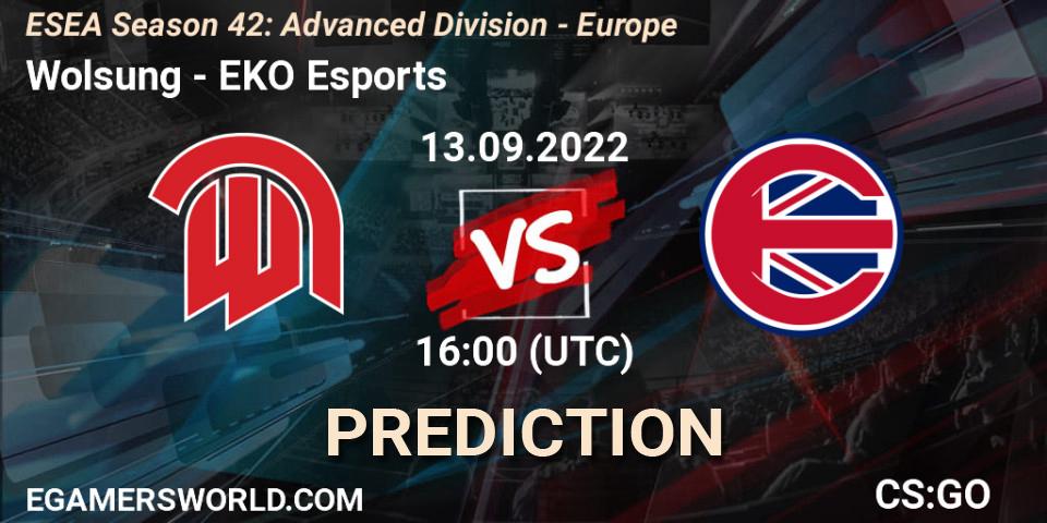 Wolsung contre EKO Esports : prédiction de match. 13.09.2022 at 16:00. Counter-Strike (CS2), ESEA Season 42: Advanced Division - Europe