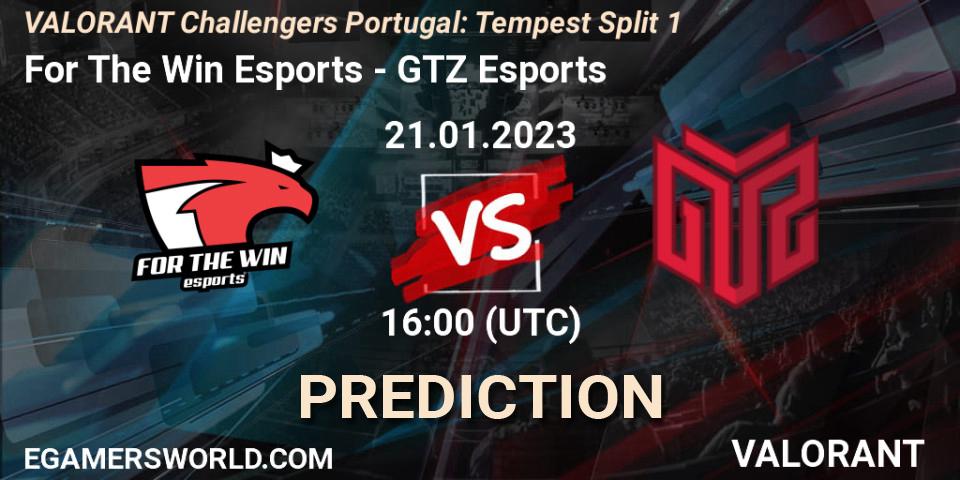 For The Win Esports contre GTZ Esports : prédiction de match. 21.01.2023 at 16:10. VALORANT, VALORANT Challengers 2023 Portugal: Tempest Split 1