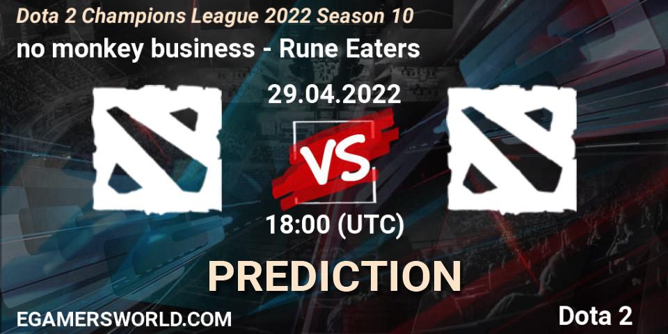 no monkey business contre Rune Eaters : prédiction de match. 04.05.2022 at 15:01. Dota 2, Dota 2 Champions League 2022 Season 10 