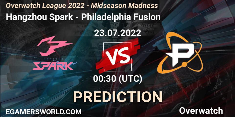 Hangzhou Spark contre Philadelphia Fusion : prédiction de match. 23.07.2022 at 00:30. Overwatch, Overwatch League 2022 - Midseason Madness