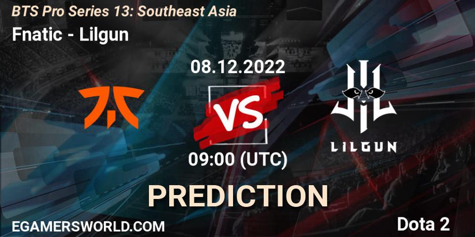 Fnatic contre Lilgun : prédiction de match. 08.12.22. Dota 2, BTS Pro Series 13: Southeast Asia