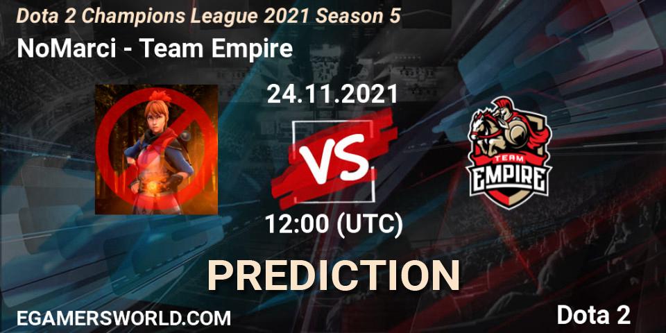 NoMarci contre Team Empire : prédiction de match. 24.11.2021 at 09:01. Dota 2, Dota 2 Champions League 2021 Season 5
