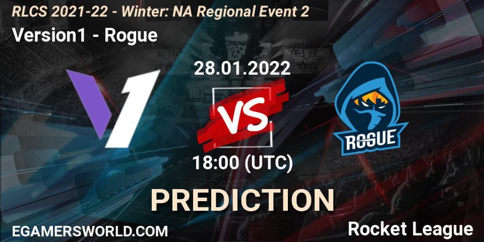 Version1 contre Rogue : prédiction de match. 28.01.2022 at 18:00. Rocket League, RLCS 2021-22 - Winter: NA Regional Event 2