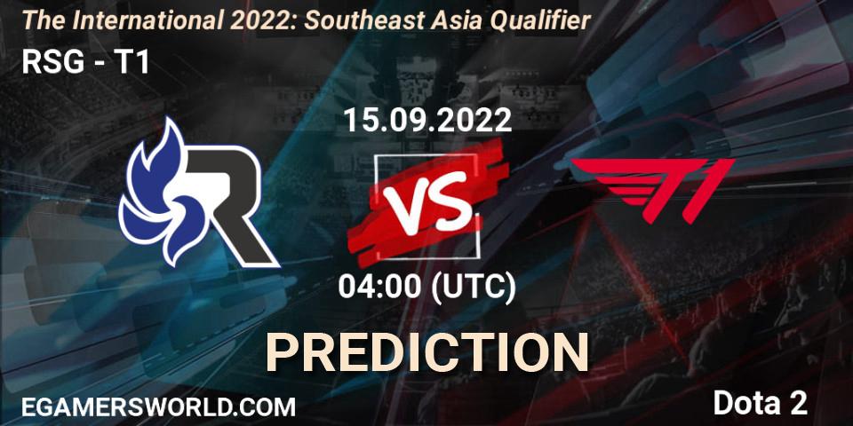 RSG contre T1 : prédiction de match. 15.09.2022 at 04:04. Dota 2, The International 2022: Southeast Asia Qualifier