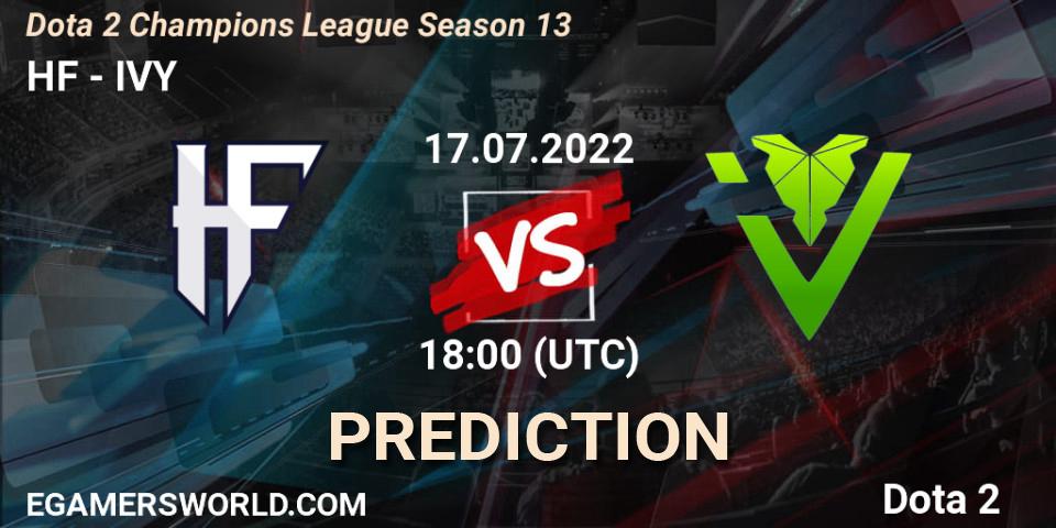 HF contre IVY : prédiction de match. 17.07.2022 at 18:02. Dota 2, Dota 2 Champions League Season 13