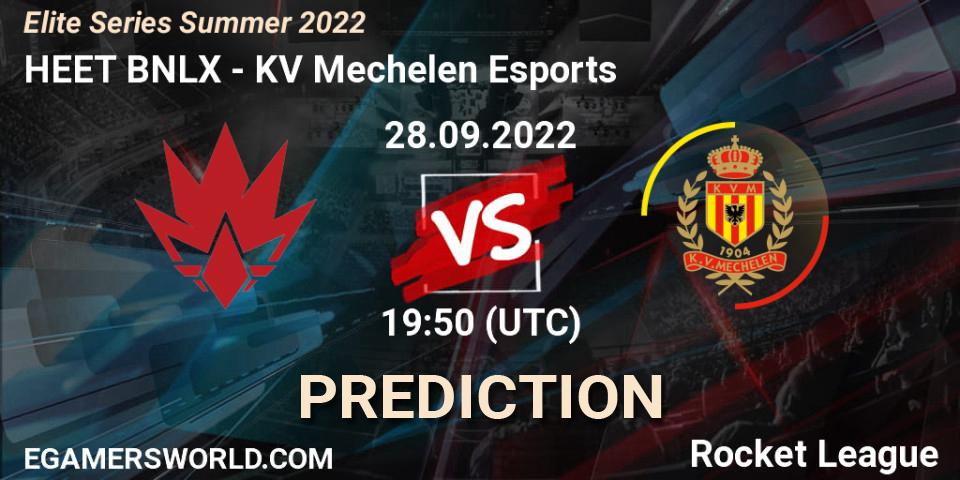 HEET BNLX contre KV Mechelen Esports : prédiction de match. 28.09.2022 at 19:50. Rocket League, Elite Series Summer 2022