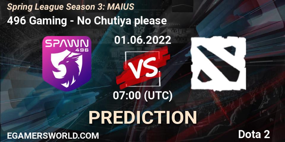 496 Gaming contre No Chutiya please : prédiction de match. 01.06.2022 at 06:22. Dota 2, Spring League Season 3: MAIUS
