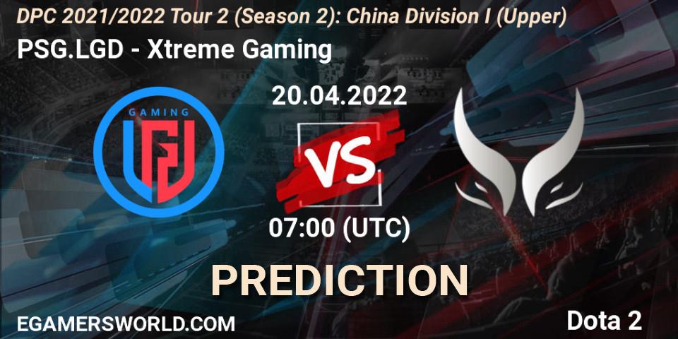 PSG.LGD contre Xtreme Gaming : prédiction de match. 20.04.2022 at 07:03. Dota 2, DPC 2021/2022 Tour 2 (Season 2): China Division I (Upper)